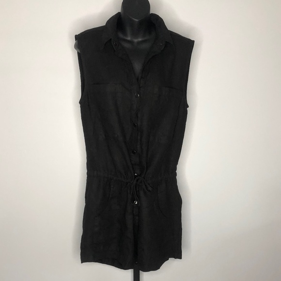 NWT Enza Costa Black 100% Hemp Sleeveless Romper Medium - Picture 1 of 8